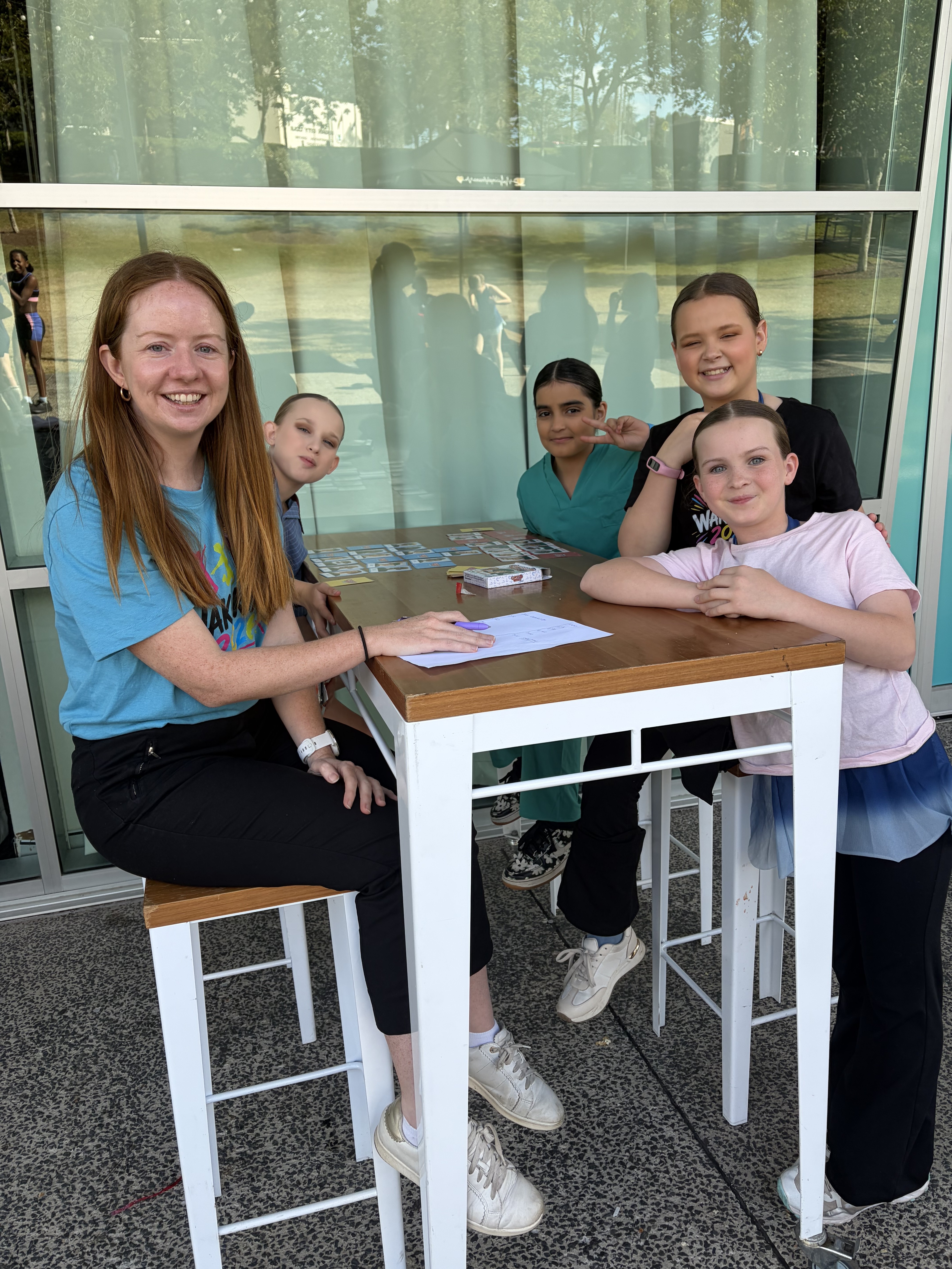 Hanging out with friends while we wait for our time on stage &copy; St Bernardine's School 2026